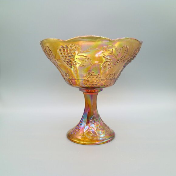 Vintage Indiana Glass Marigold Carnival Glass Fruit Bowl Compote | Harvest Grape - Picture 1 of 6
